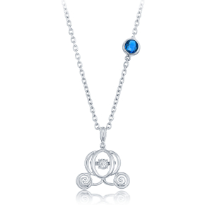 Enchanted Disney 1/20 ct. tw. Diamond Cinderella Carriage Pendant with Genuine Round Blue Topaz Accent in Sterling Silver  - NK00270-SW-DS-RD