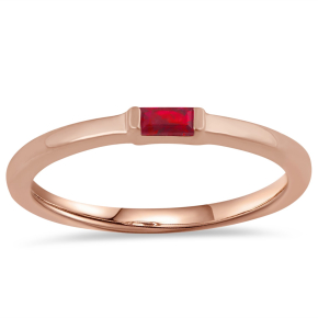 Created Rectangle Shaped Ruby Stackable Ring in 10K Pink Gold