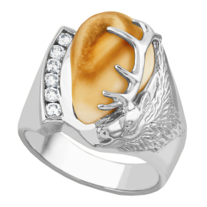 Men's Elk Ivory with 1/3 ct. tw. Round Diamond Ring in 10K White Gold - I1753D Cascade