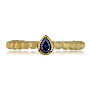 Genuine Bezel Set Pear Shaped Blue Sapphire Stackable Ring in 10K Yellow Gold - R38918SA