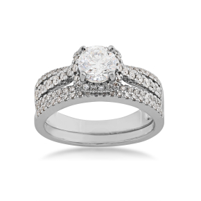 Noventa 1-3/8 ct. tw. Round Brilliant Wedding Set with Pave Halo & Band in 14K White Gold -25.07093.001