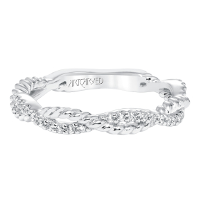 ArtCarved Contemporary 1/5 ct. tw. Diamond and Rope Accent Twisted Wedding Band in 14K White Gold- 31-VZ697S-L.00