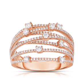3/4 ct. tw. Diamond Multirow Crossover Ring in 14K Pink Gold