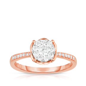 Fairytale Diamonds 3/8 ct. tw. Diamond Cluster Floral Halo Engagement Ring with European Shank in 14K Pink & White Gold