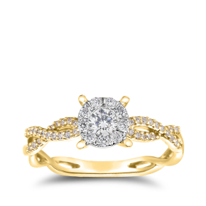 Fairytale Diamonds 3/8 ct. tw. Round Diamond Halo Twist Engagement Ring in 10K Yellow Gold