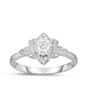 True Promise 3/8 ct. tw. Diamond Floral Halo Engagement Ring with Miracle Plate in 14K White Gold
