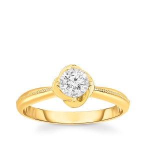 True Promise 1/5 ct. tw. Diamond Milgrain Floral Engagement Ring with Miracle Plate in 14K Yellow Gold