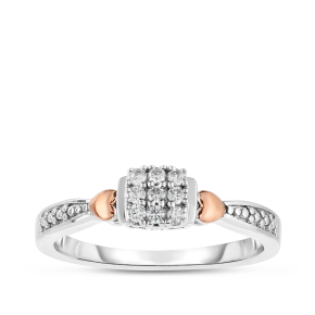 I Promise 1/10 ct. tw. Diamond Square-Shaped Cluster Promise Ring with Hearts in 10K White and Pink Gold