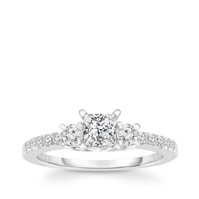 1/2 ct. tw. 3-Stone Princess Cut & Round Diamond Engagement Ring in 14K White Gold
