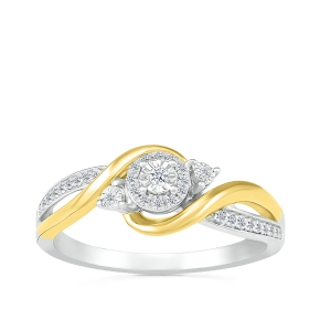 I Promise 1/8 ct. tw. Diamond Bypass Promise Ring with Miracle Plates in Sterling Silver & 10K Yellow Gold