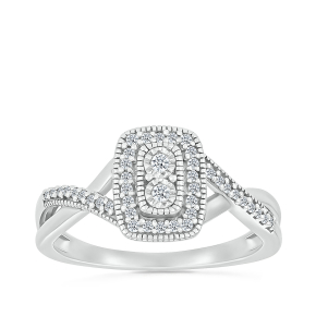I Promise 1/6 ct. tw. Diamond Emerald-Shaped Halo Promise Ring with Miracle Plates in 10K White Gold