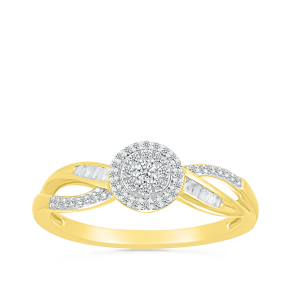 I Promise 1/5 ct. tw. Round Diamond Cluster Promise Ring with Baguette Diamond Accents in 10K Yellow Gold