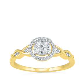 I Promise 1/5 ct. tw. Round & Baguette Diamond Promise Ring with Halo in 10K Yellow Gold