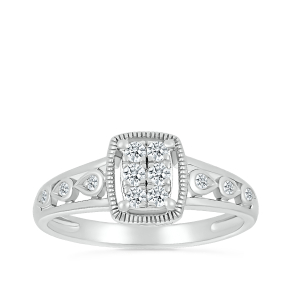 I Promise 1/5 ct. tw. Diamond Emerald-Shaped Milgrain Halo Promise Ring in 10K White Gold