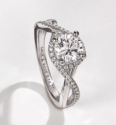 semi-mount diamond engagement ring with engraved band